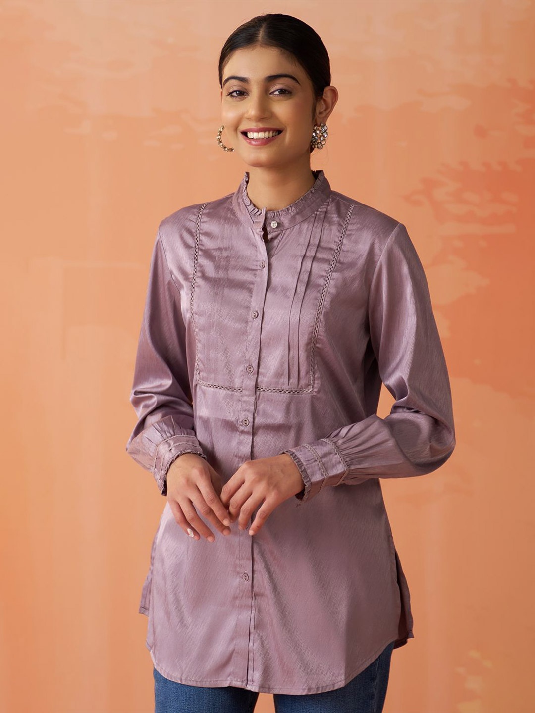 

Lakshita Women Classic Fit Self Design Opaque Casual Shirt, Mauve