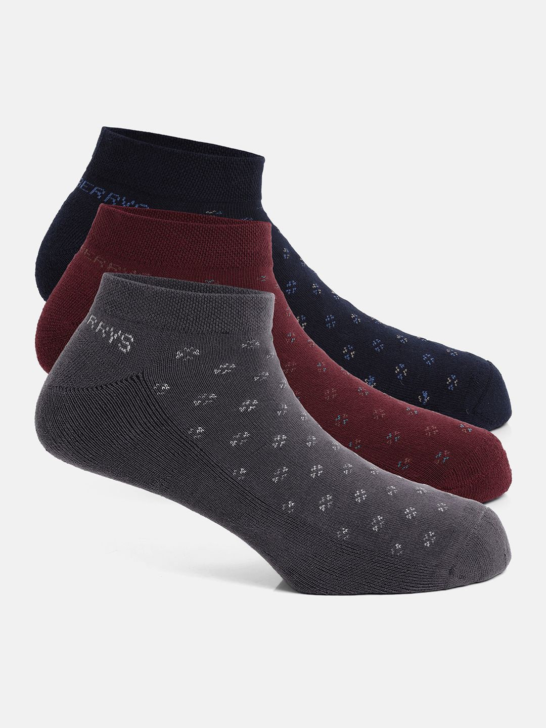 

Blackberrys Men Pack Of 3 Patterned Cotton Ankle-Length Socks, Blue