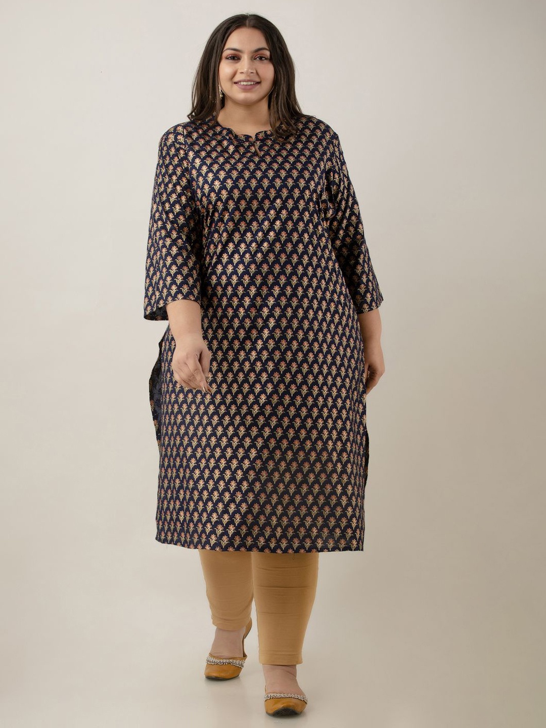 

Fashion Zest Women Plus Size Floral Printed Straight Kurta, Blue