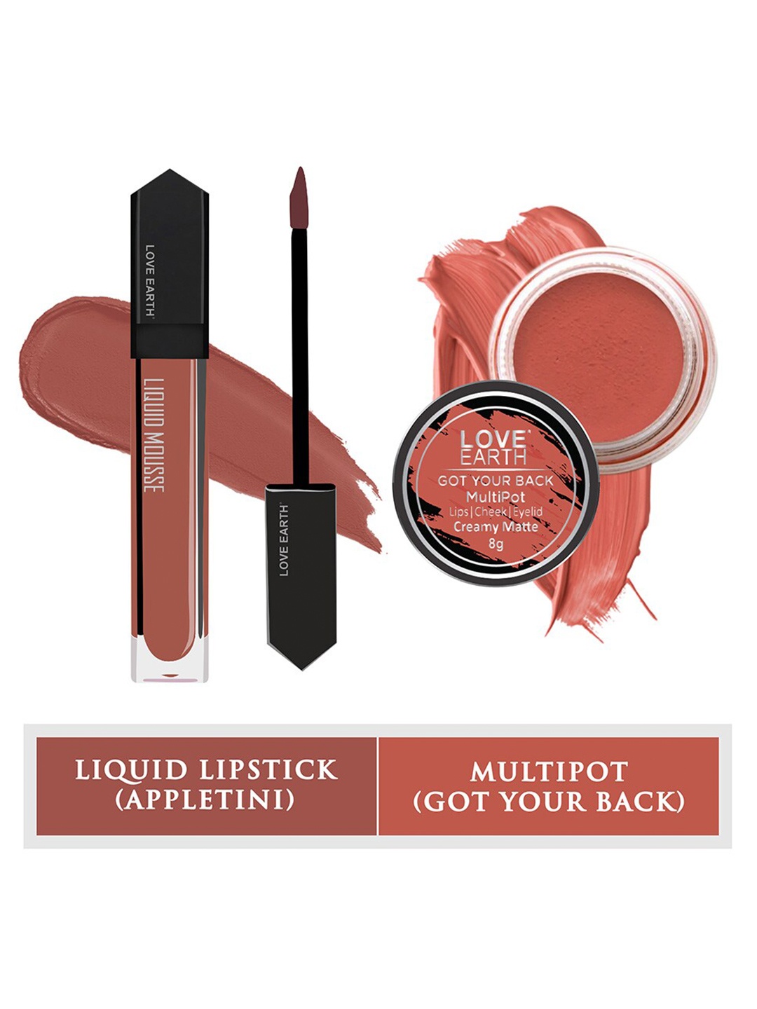 

LOVE EARTH Set Of 2 Liquid Mousse Matte Lipstick - 6ml-Lip Tint & Cheek Tint Multipot - 8g, Coral