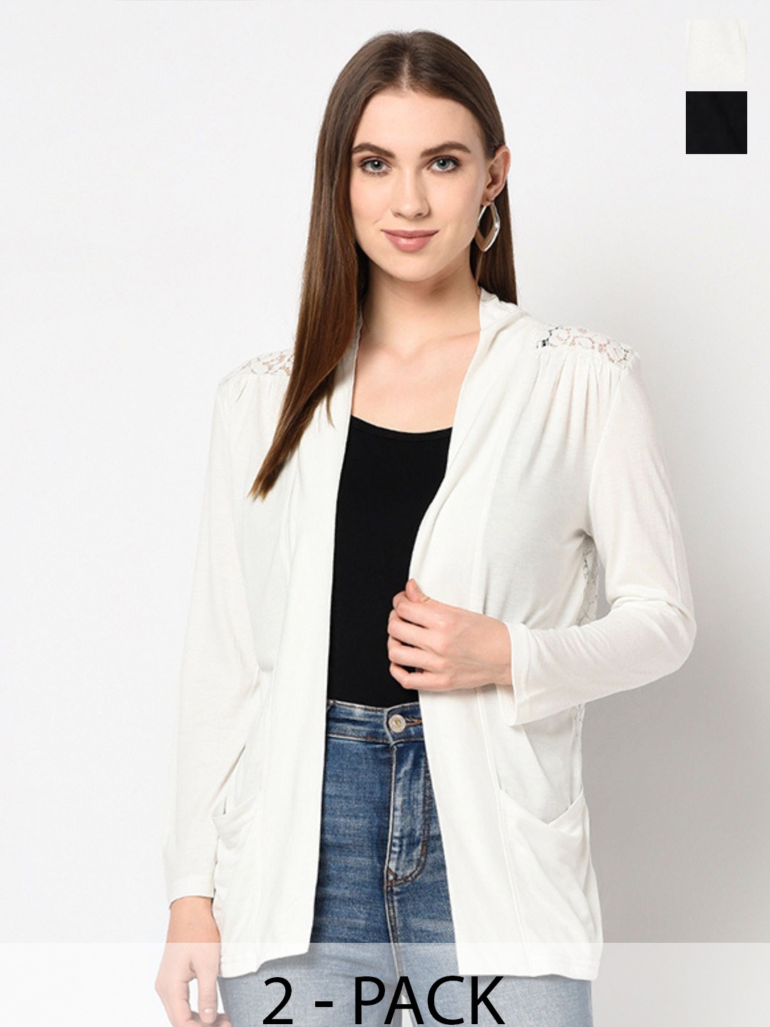 

Espresso Pack Of 2 Self Design Open Front Crop Shrug, Off white