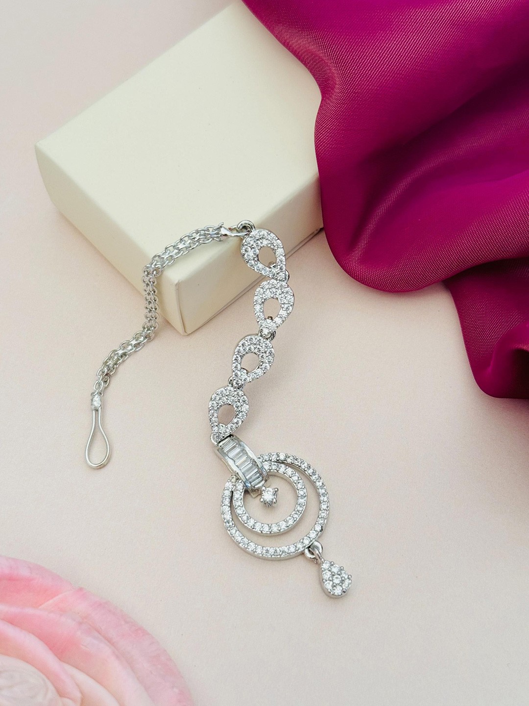 

ABDESIGNS Silver-Plated Artificial Stones and Beads Studded Maang Tikka
