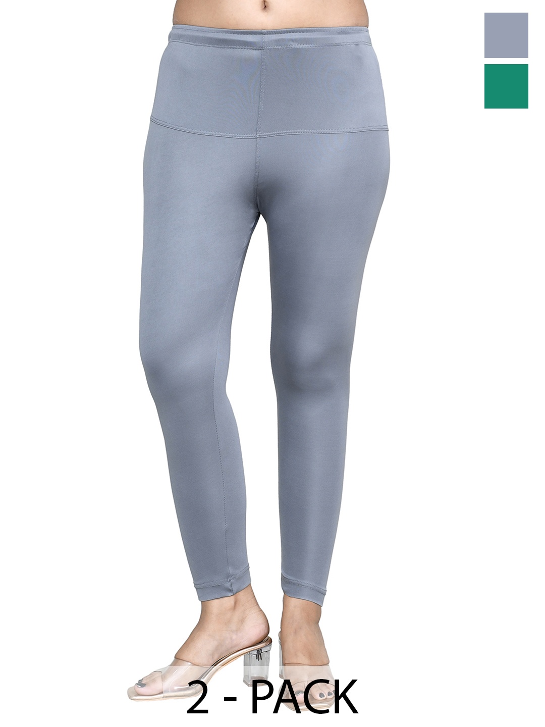 

RAPL Women Pack Of 2 Cotton Blend Breathable Ankle Length Leggings, Green