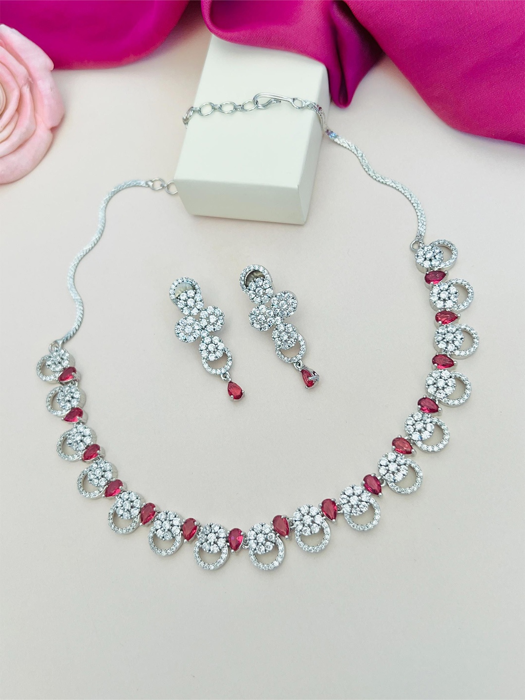 

ABDESIGNS Enchanting Silver Plated American Diamond Necklace