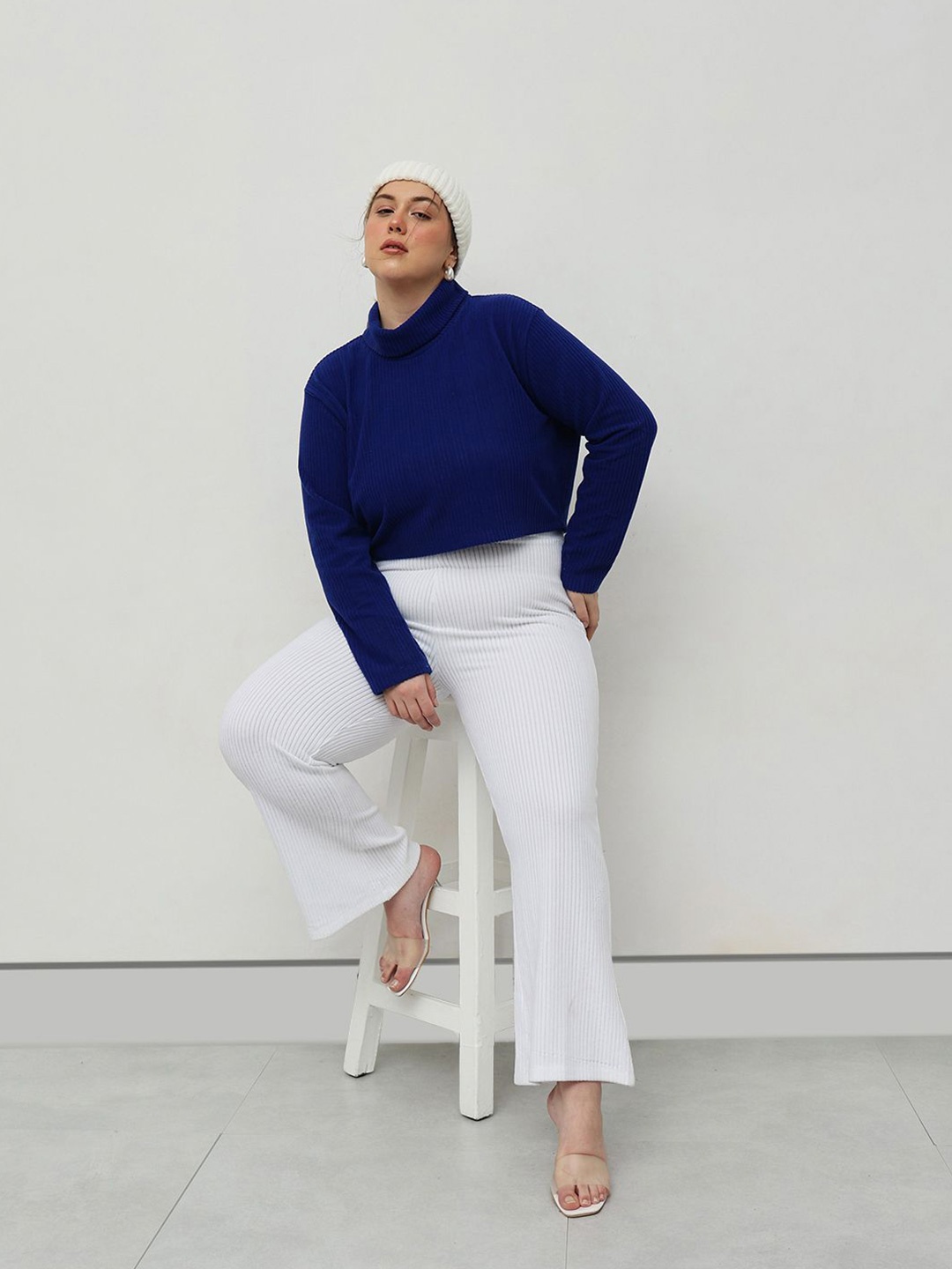 

CURVY STREET Women Plus Size High Neck Top, Blue