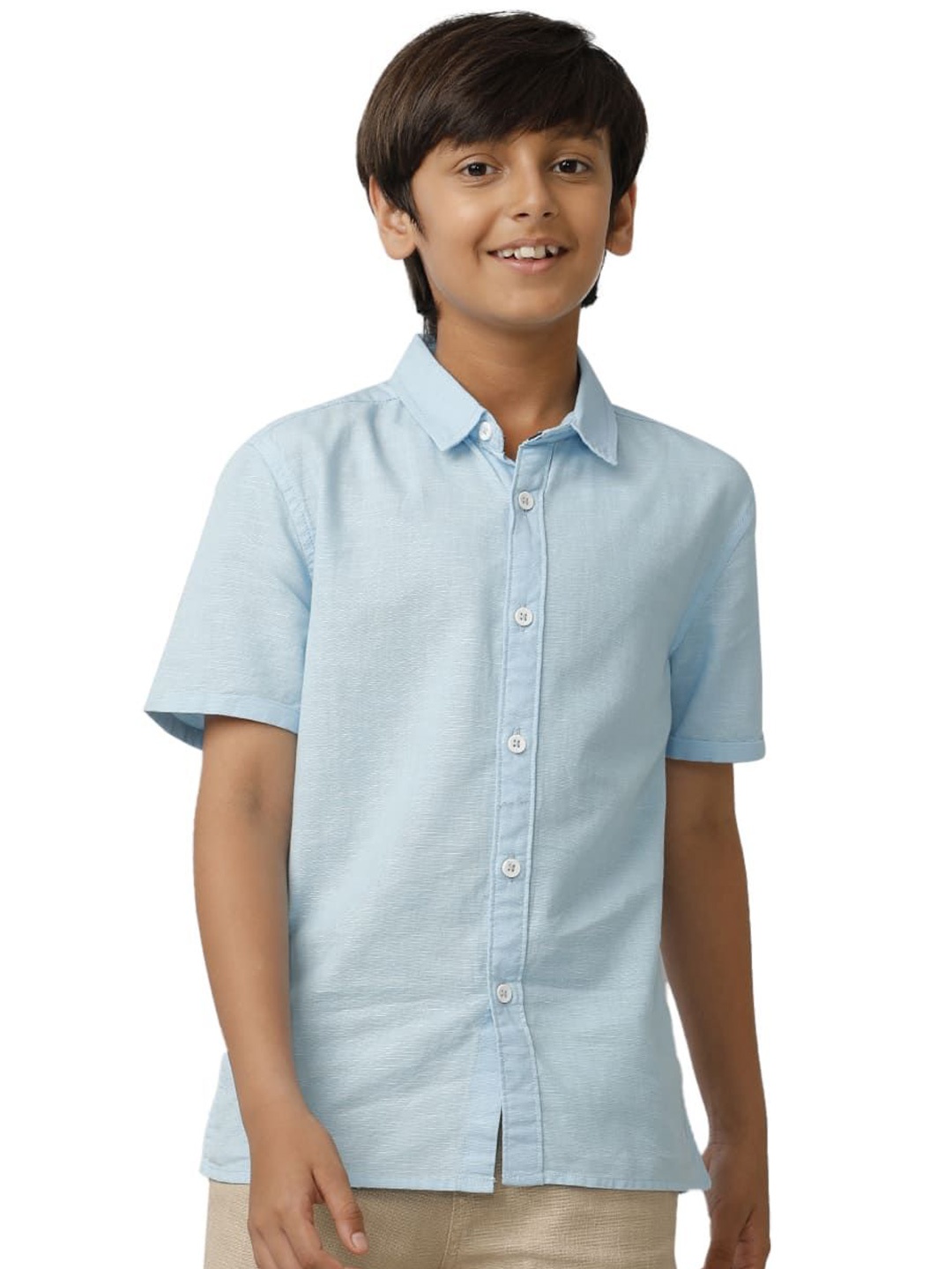 

UNDER FOURTEEN ONLY Boys Spread Collar Solid Cotton Casual Shirt, Blue