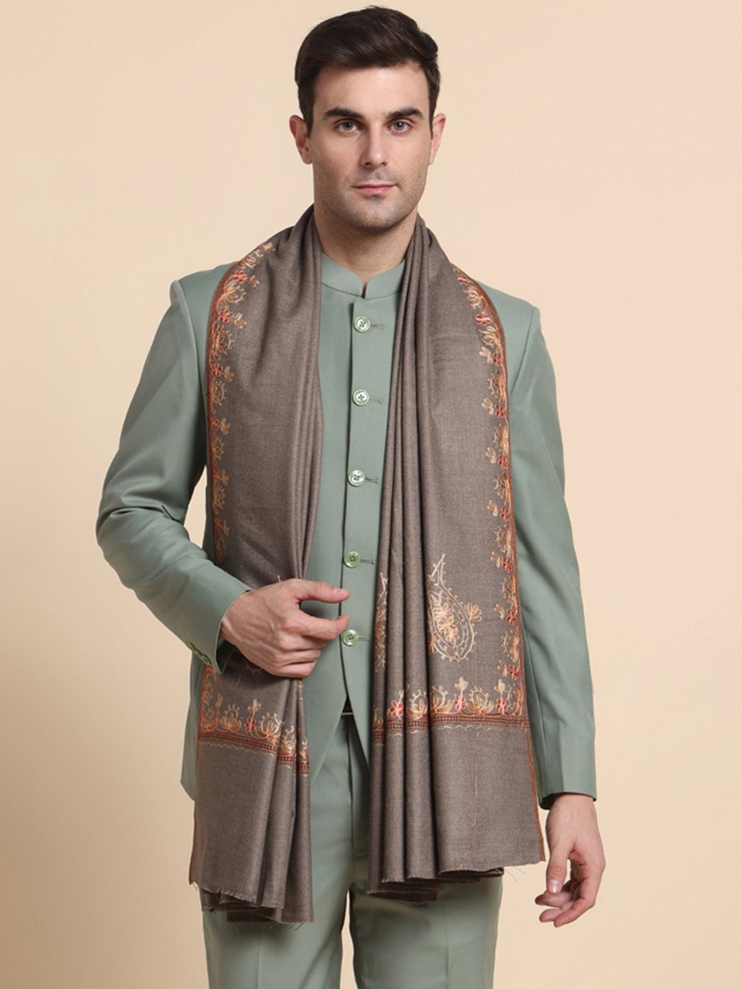 

WEAVERS VILLA Men Embroidered Shawl, Grey