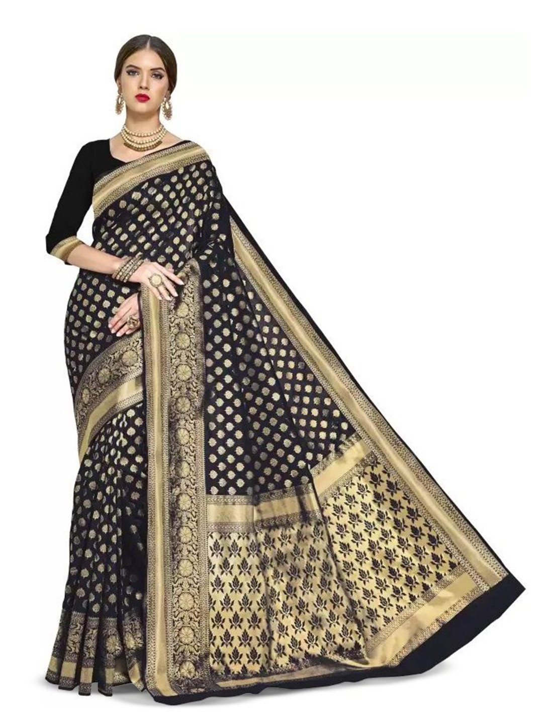 

SAADHVI Woven Design Zari Pure Silk Saree, Black