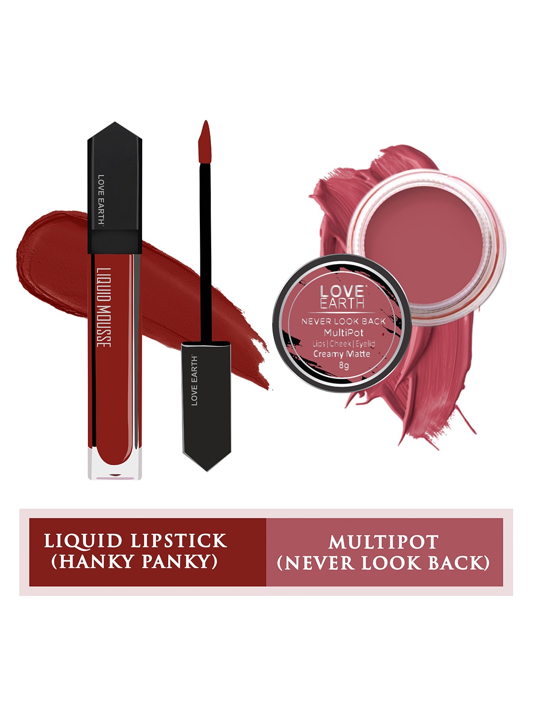 

LOVE EARTH Set of Liquid Mousse Matte Lipstick 6 ml + Never Look Back Multipot 8 g, Maroon