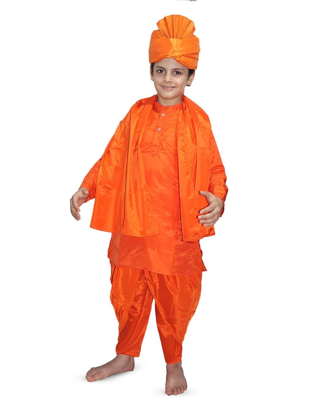 

Kaku Fancy dresses Kids Swami Vivekanand Costume Kurta With Dhoti Pant With Pagri, Orange