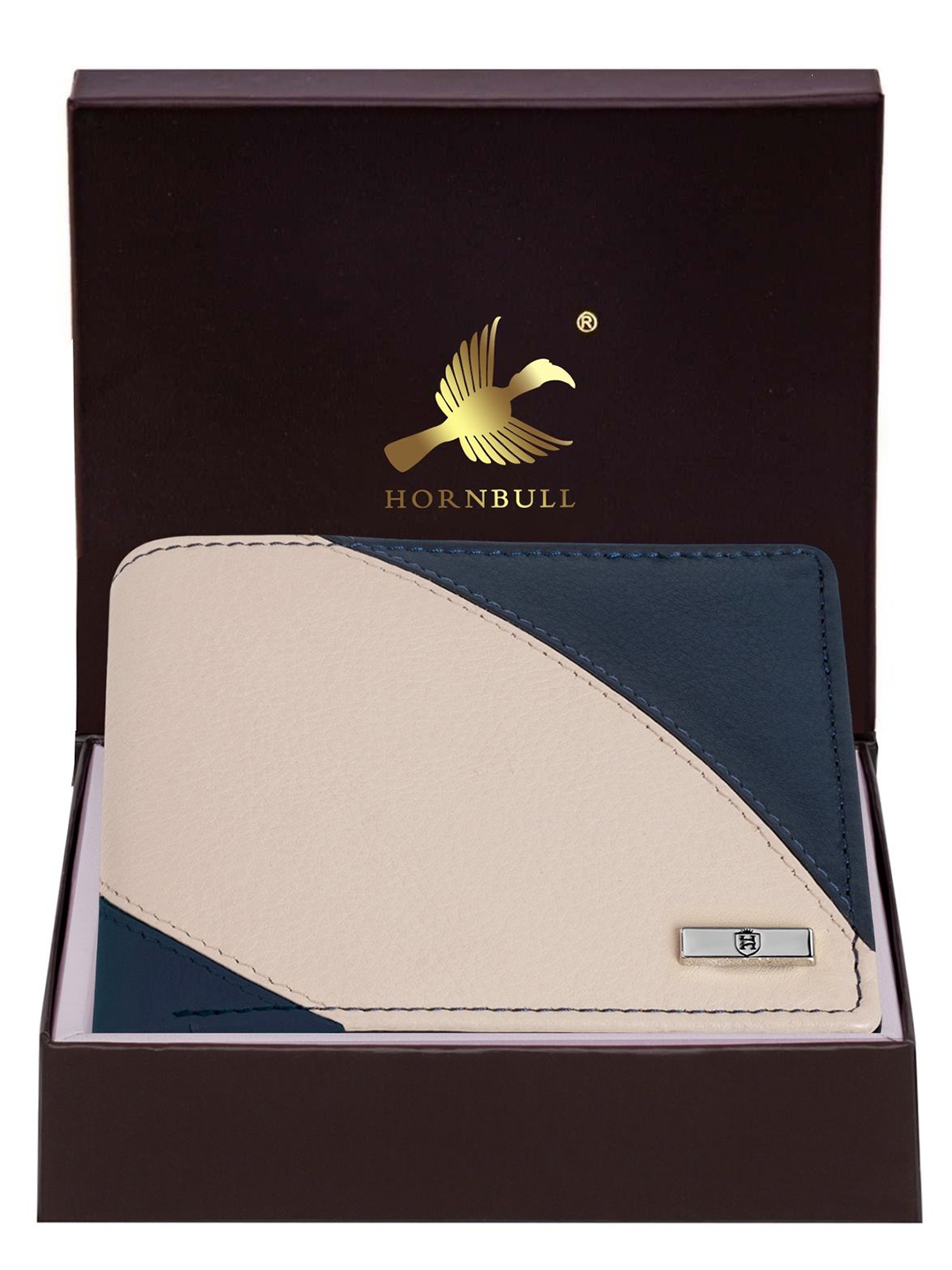 

Hornbull Andy Navy RFID Protected Genuine Leather Two Fold Wallet, Navy blue