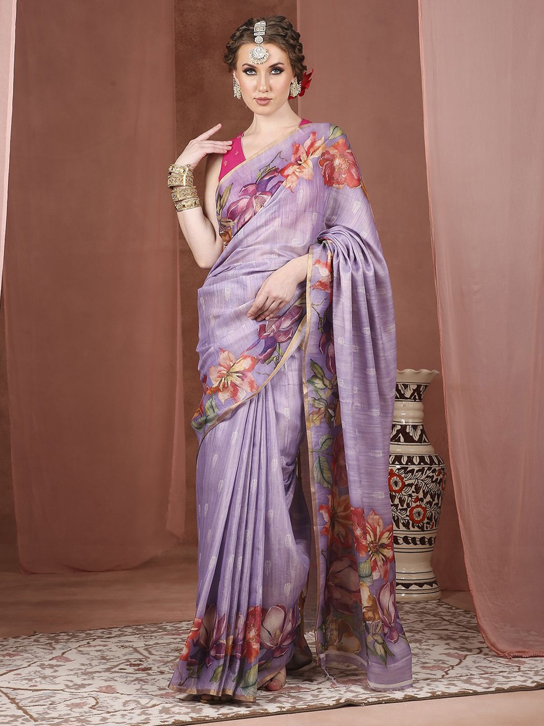 

JUST FASHION Floral Zari Banarasi Saree, Purple