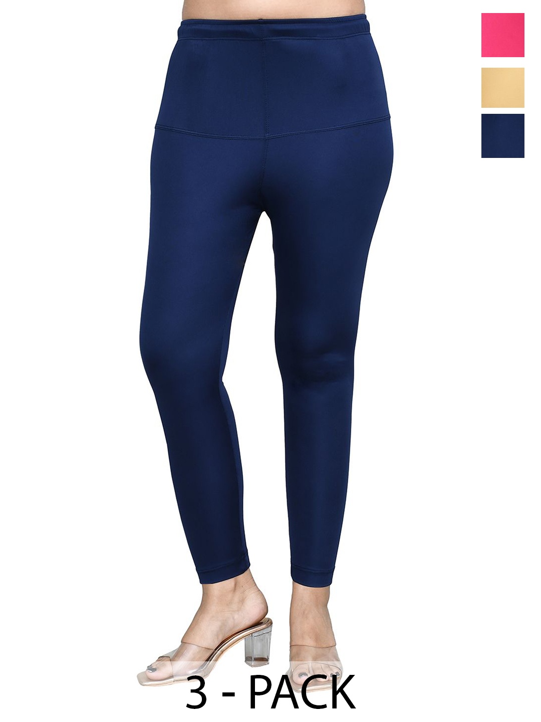 

RAPL Women Pack Of 3 Cotton Blend Breathable Ankle Length Leggings, Pink