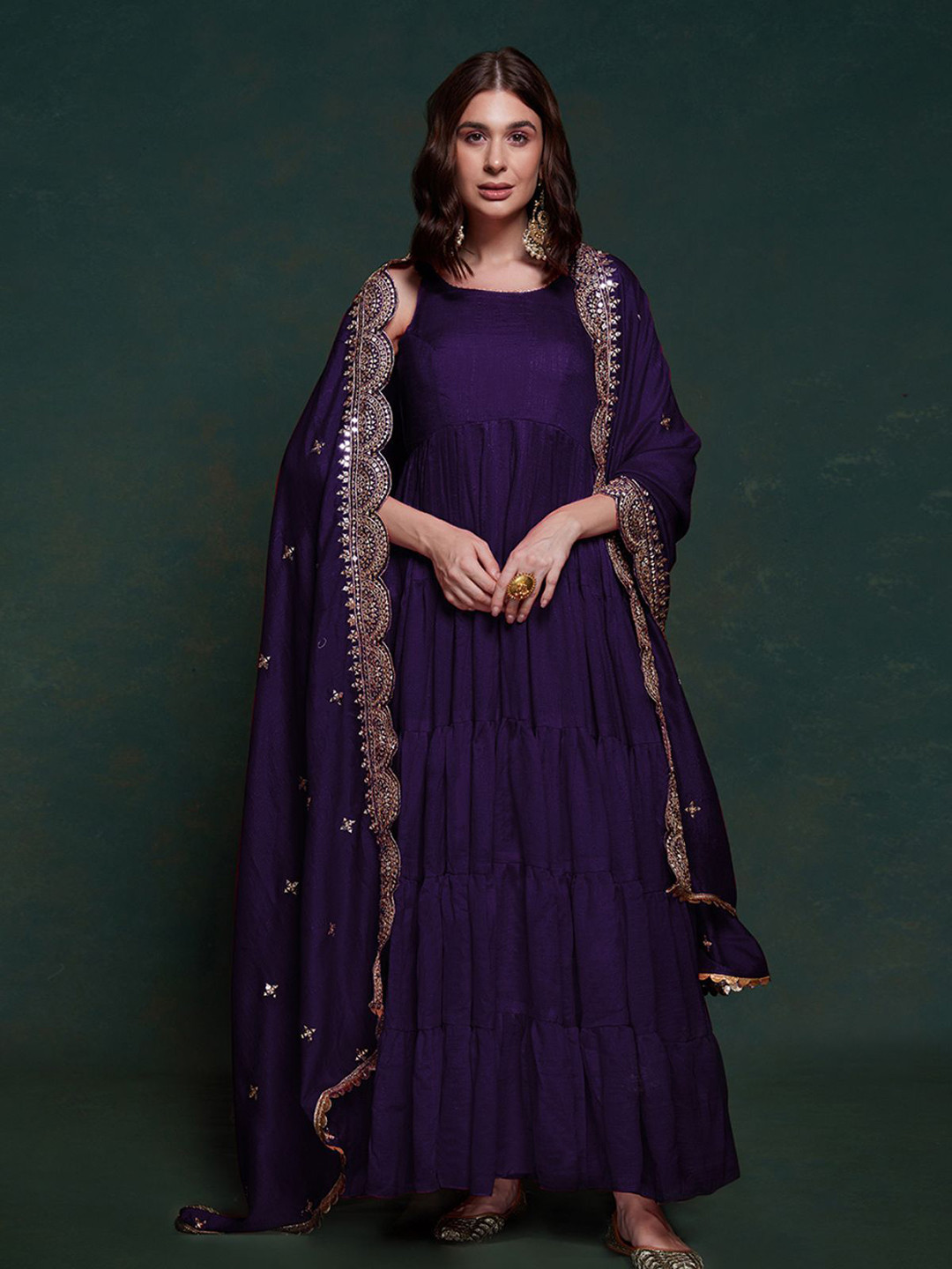 

ODETTE Women Embellished Flared Sleeves Anarkali Kurta, Purple