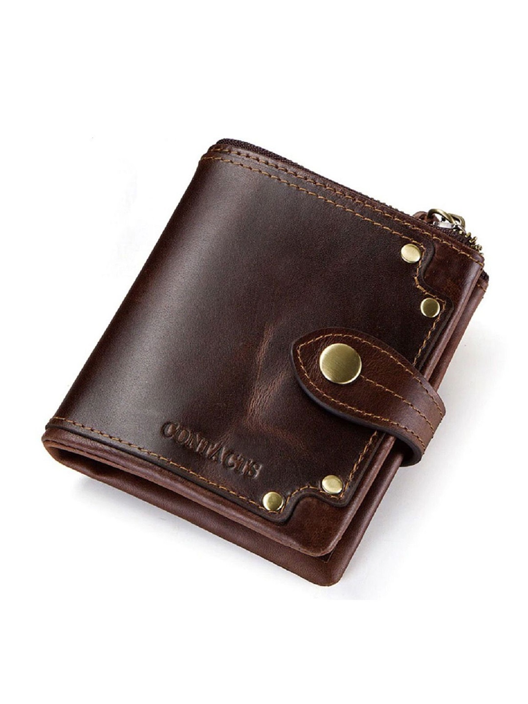 

CONTACTS Men Leather Two Fold Wallet, Brown