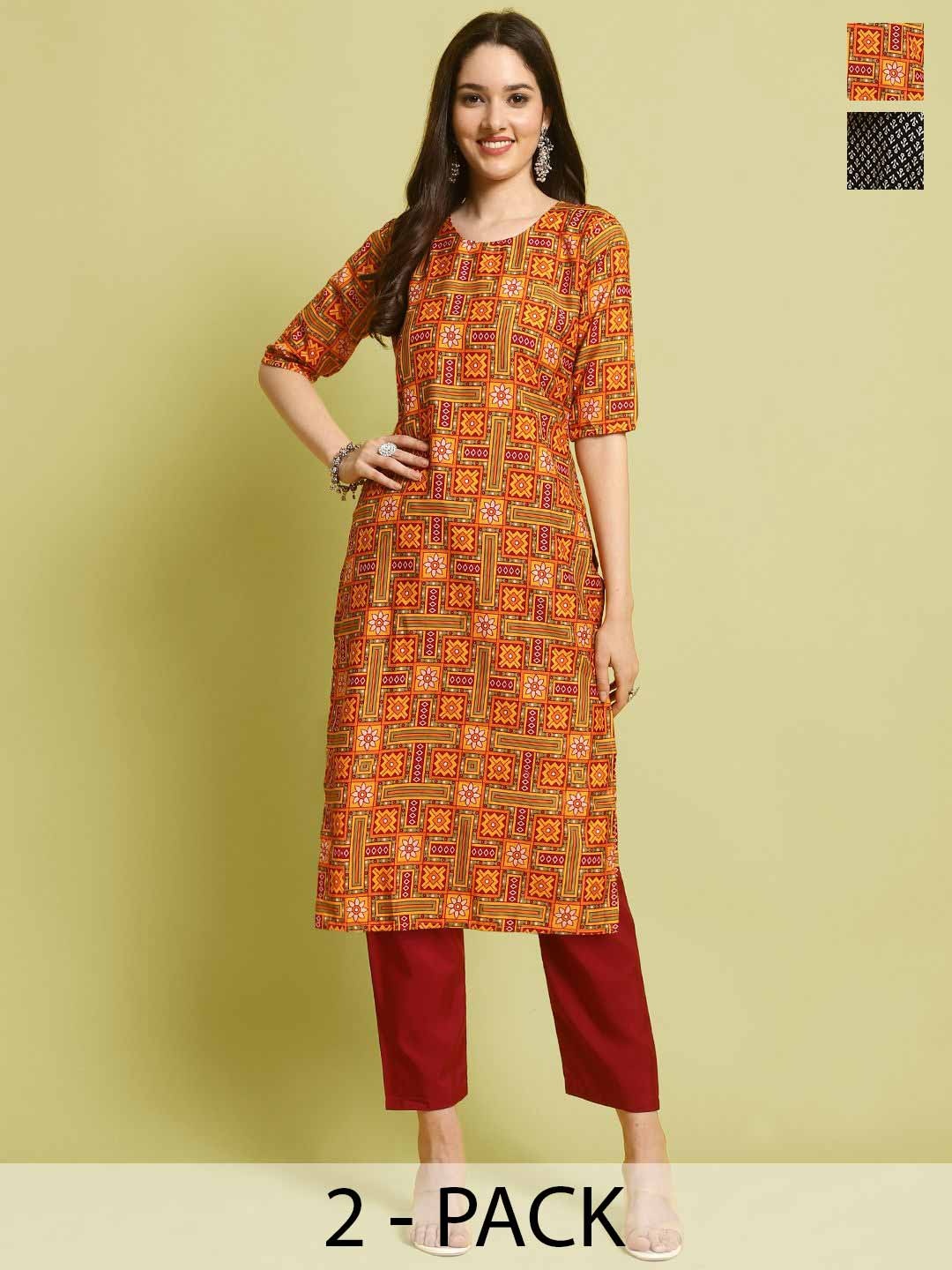 

7Threads Women Ethnic Motifs Printed Regular Kurta with Trousers, Black