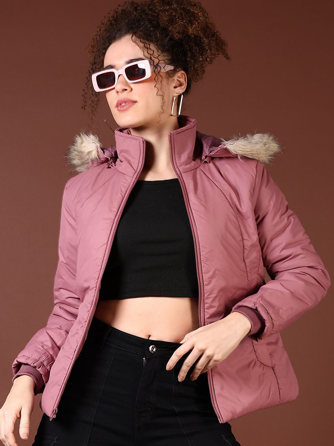 

V-Mart Women Hooded Solid Cotton Casual Parka Jacket, Purple