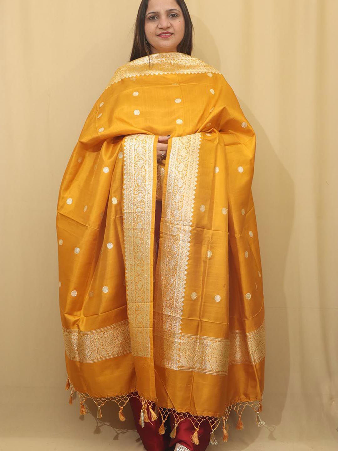 

Luxurionworld Ethnic Motifs Woven Design Pure Silk Dupatta, Yellow
