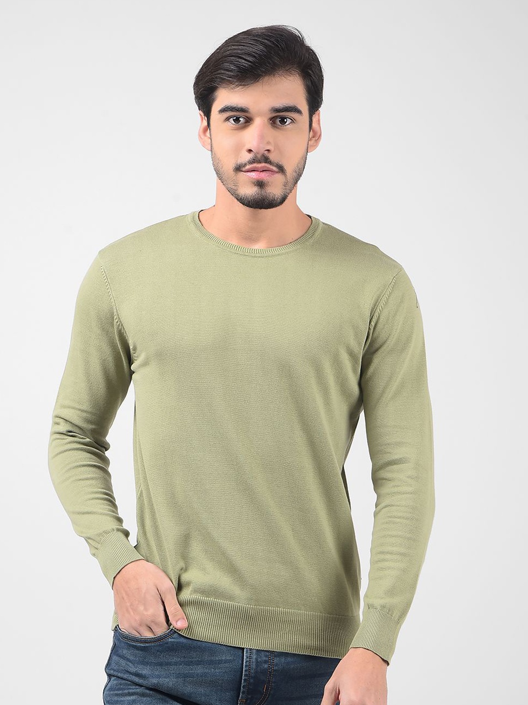 

Numero Uno Men Cotton Round Neck Long Sleeves Pullover, Green