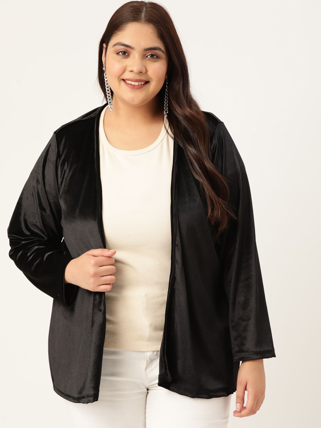 

theRebelinme Plus Size Long Sleeves Open Front Shrug, Black