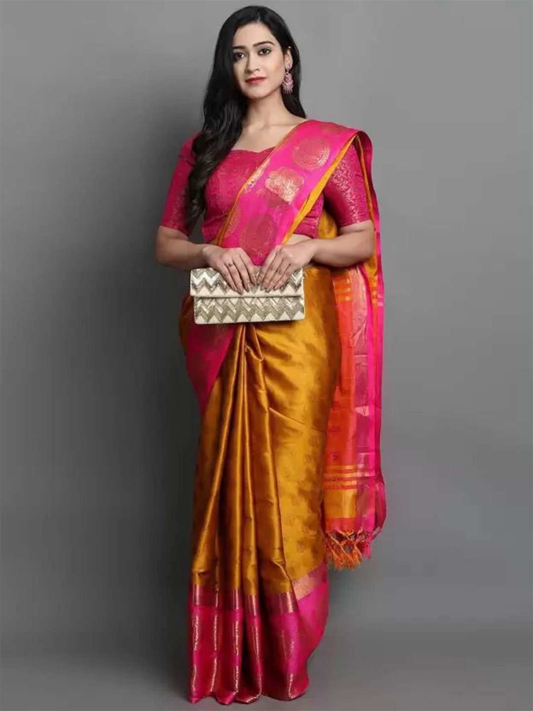 

SAADHVI Woven Design Zari Art Silk Saree, Pink