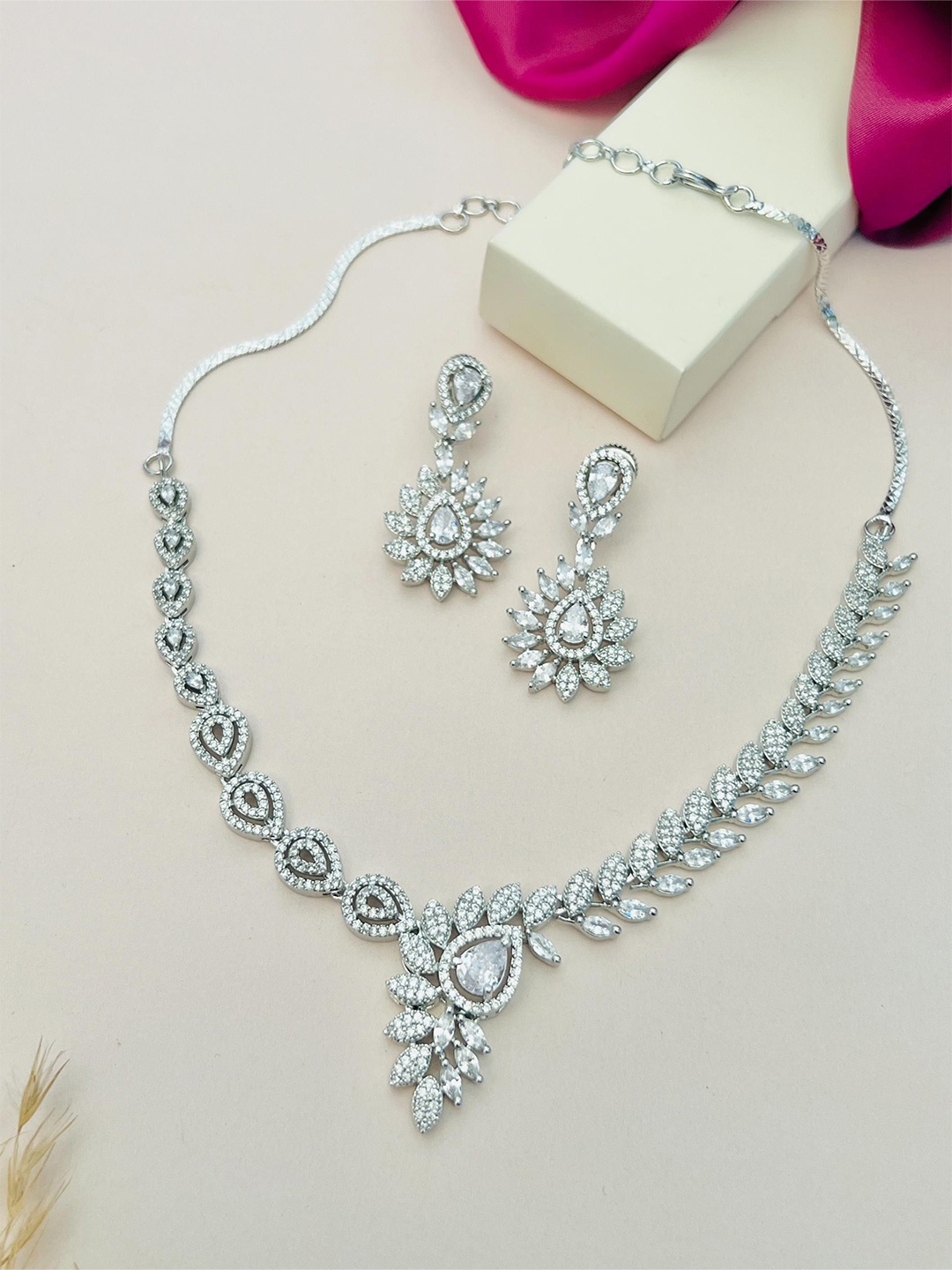 

ABDESIGNS Enchanting Silver Plated American Diamond Necklace