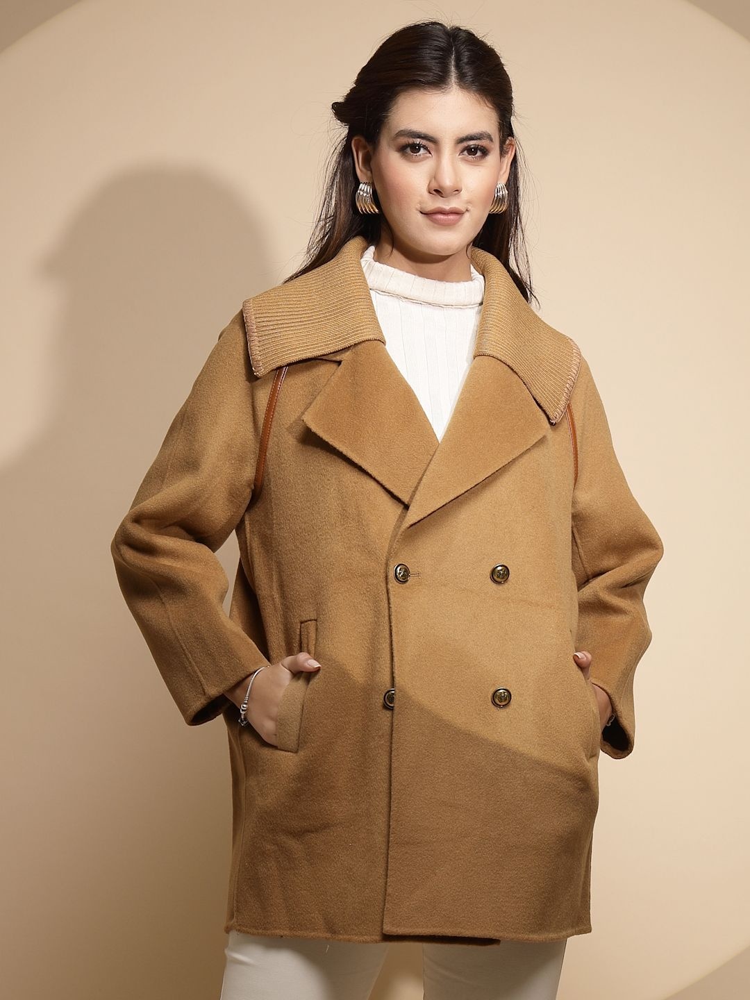 

Global Republic Women -Double-Breasted Overcoat, Brown