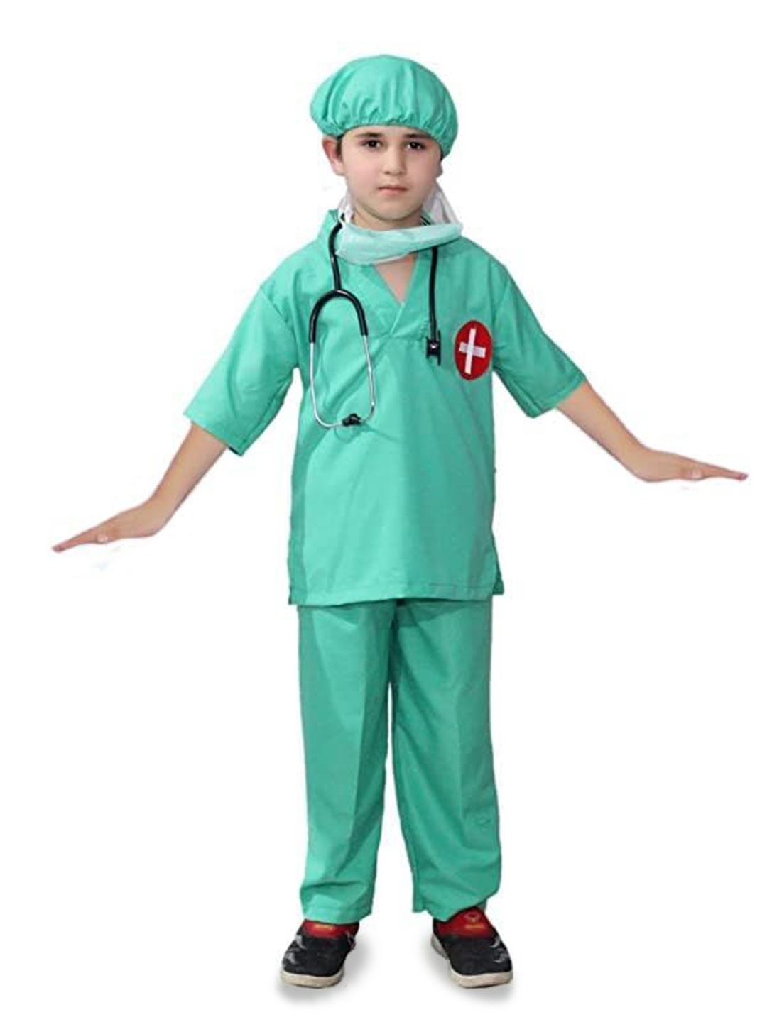 

Kaku Fancy Dresses Our Community Helper Dr Surgeon Costume Kurta & Trouser & Stethoscope, Green