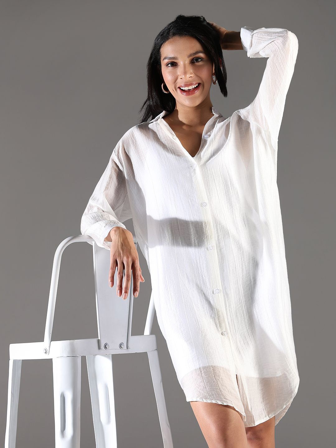 

SHOWOFF Women Shirt Collar Shirt Dress, White