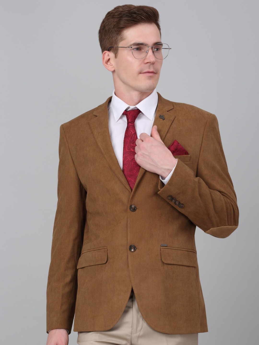 

Cantabil Striped Single Breasted Formal Blazer, Brown