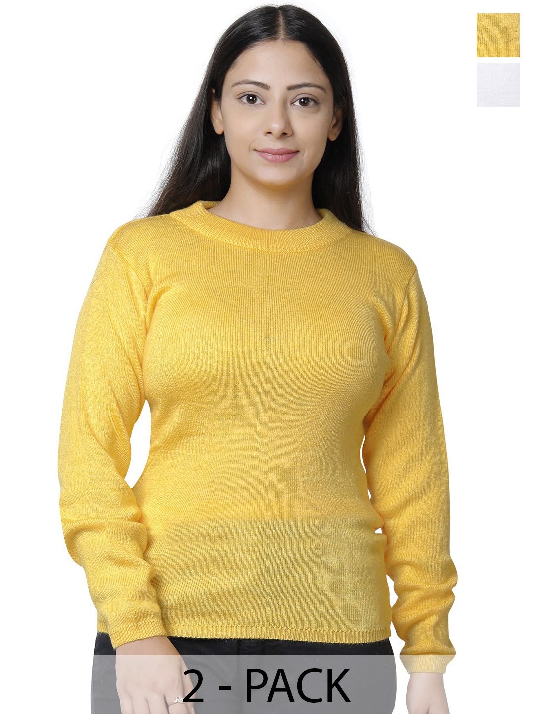 

IndiWeaves Women Pack Of 2 Ribbed Woollen Pullover, Yellow