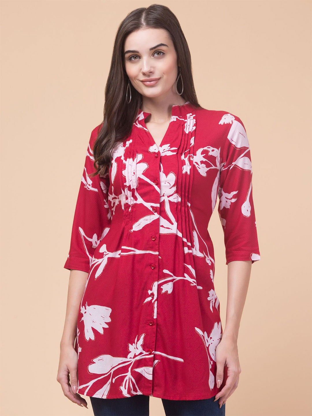 

Hive91 Women Tropical Printed Tunic, Red