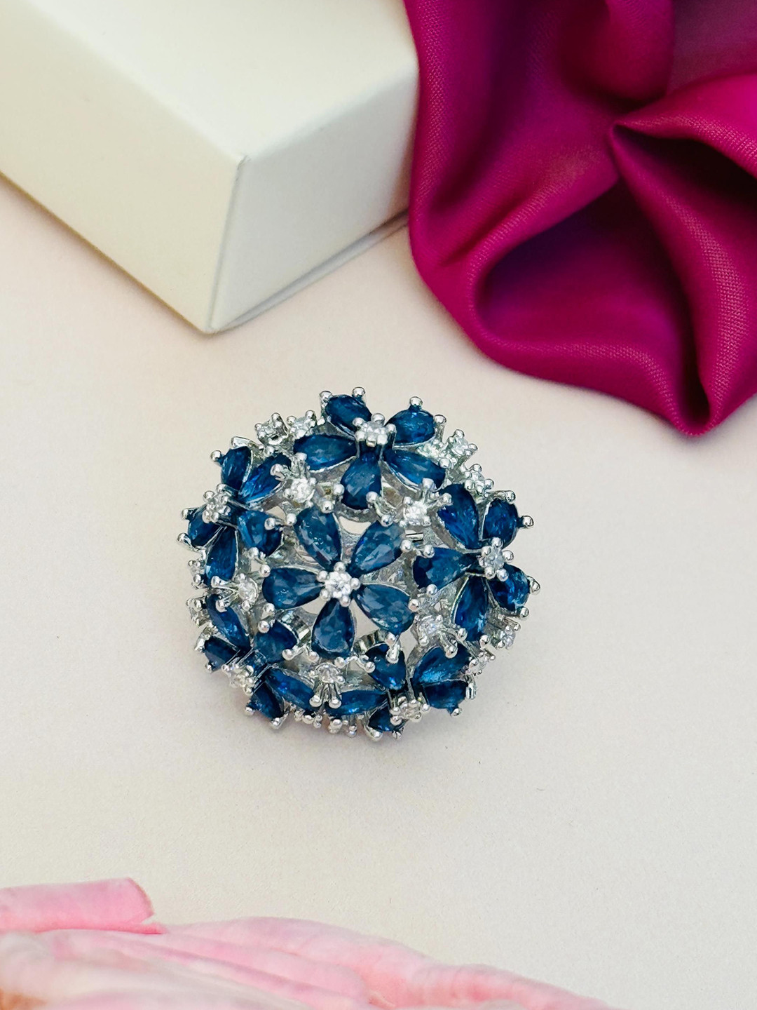 

ABDESIGNS Exquisite Silver Plated American Diamond Stone Studded Ring