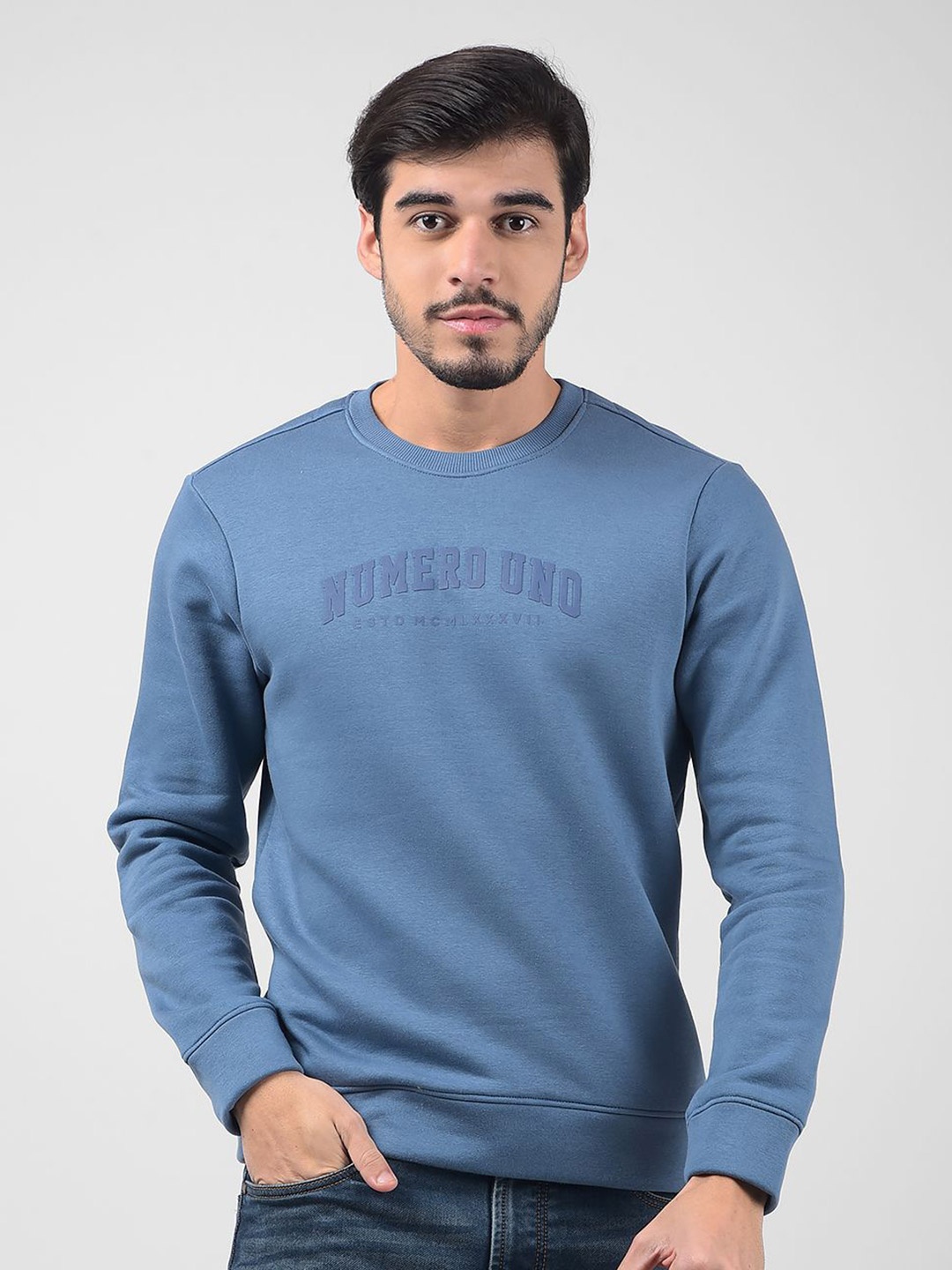 

Numero Uno Men Typography Printed Pullover Sweatshirt, Blue