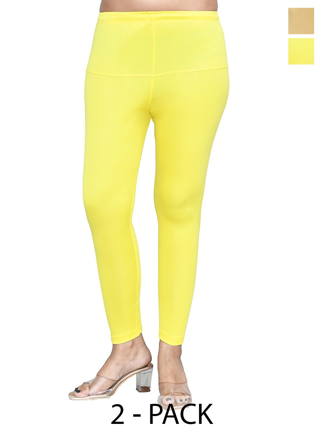 

RAPL Women Pack Of 2 Cotton Blend Breathable Ankle Length Leggings, Yellow