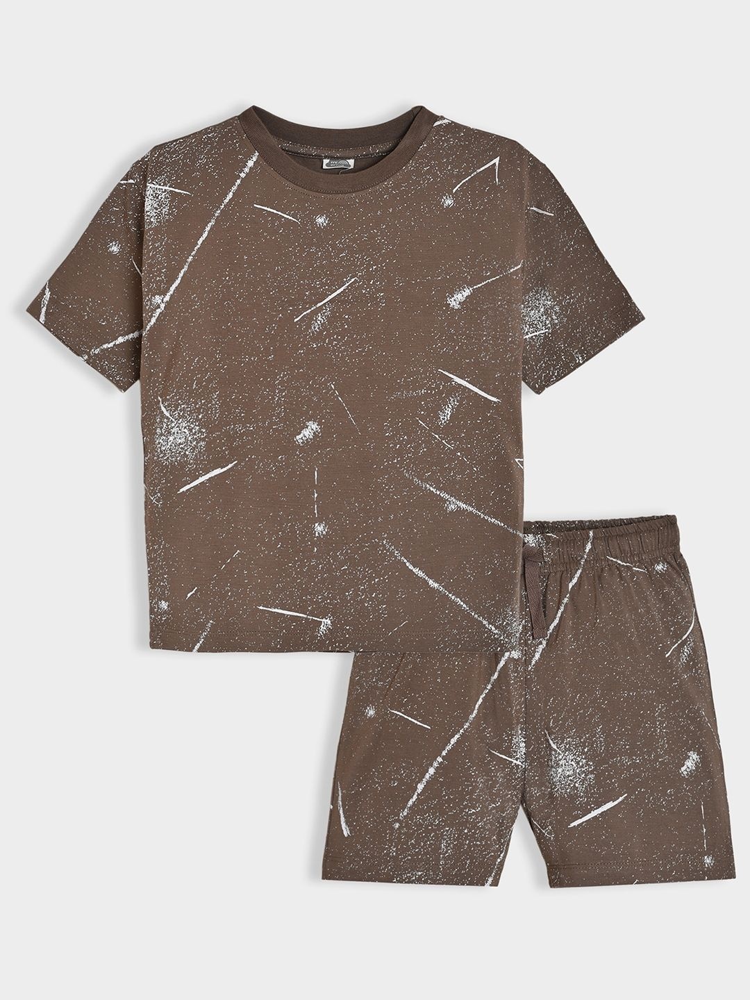 

MiArcus Kids Abstract Printed Round Neck T-shirt With Shorts, Brown