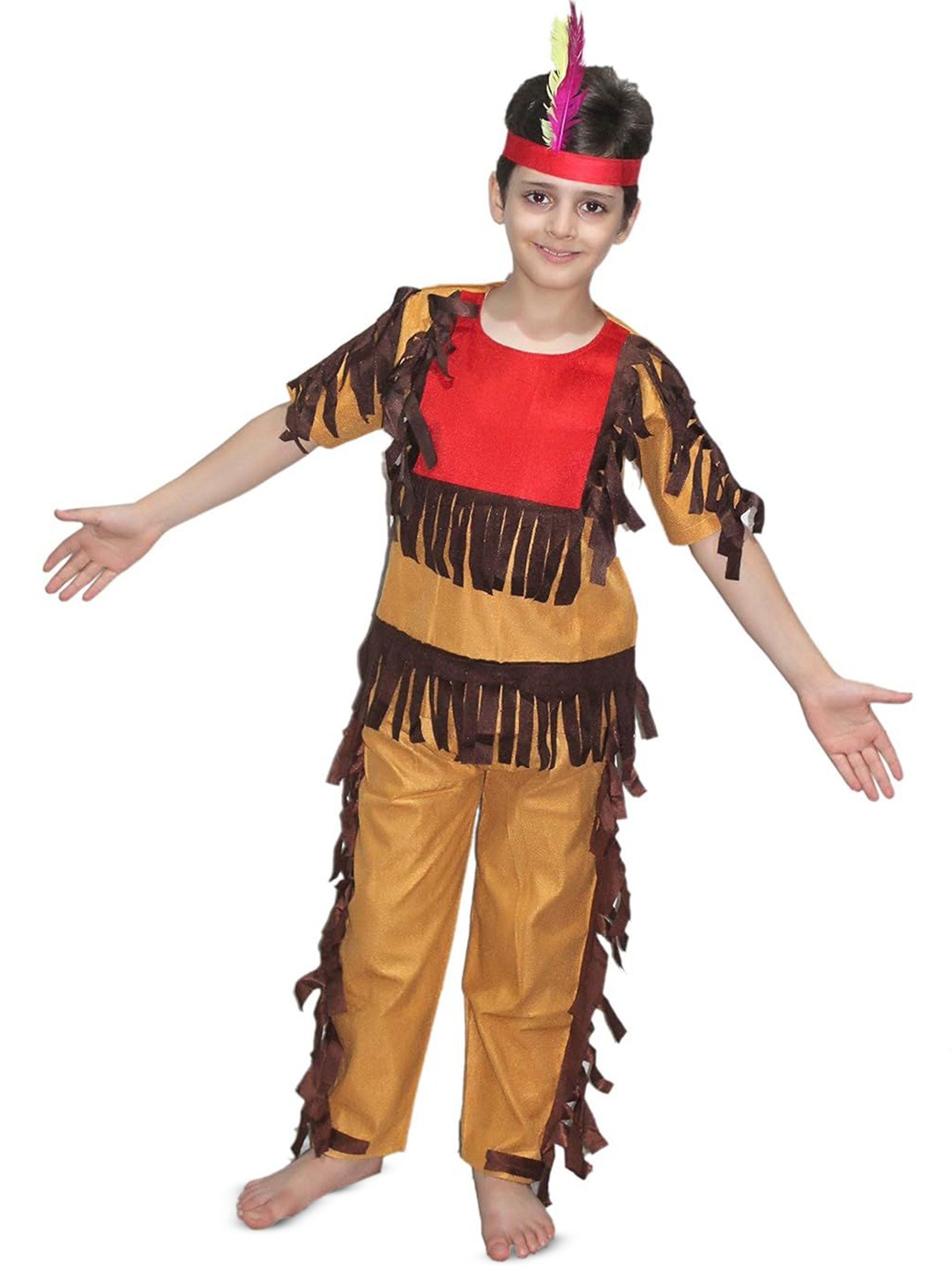 

Kaku Fancy dresses Kids Colourblocked Trible Costume Top with Trouser & Head Band, Brown