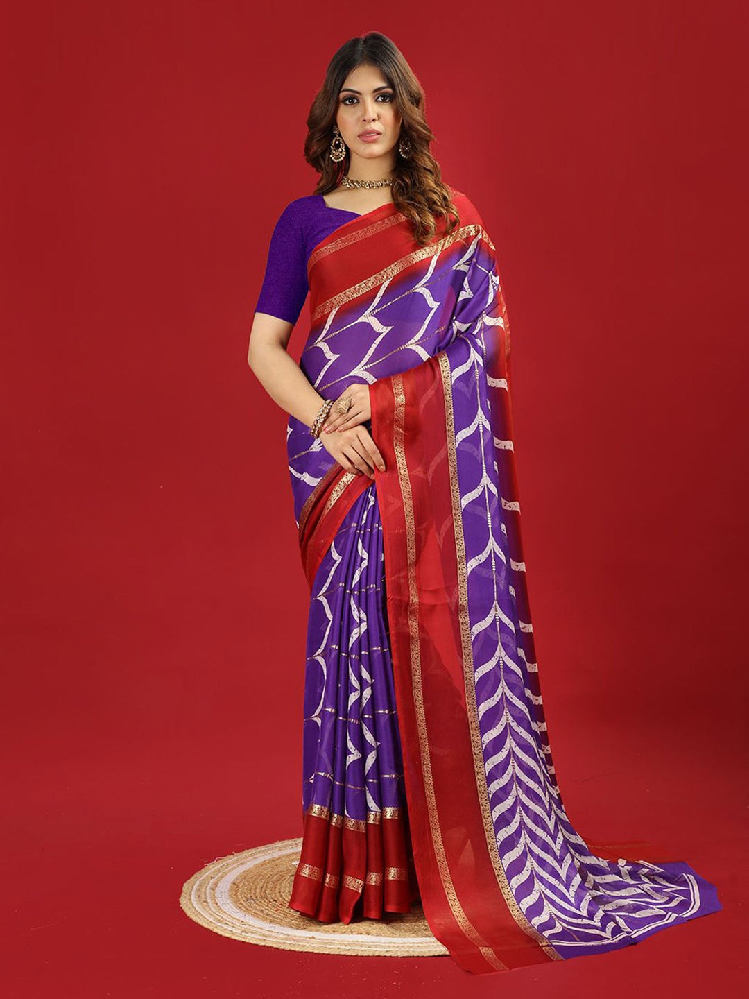 

A.V.M. SILK MILLS Printed Saree With Blouse Piece, Purple