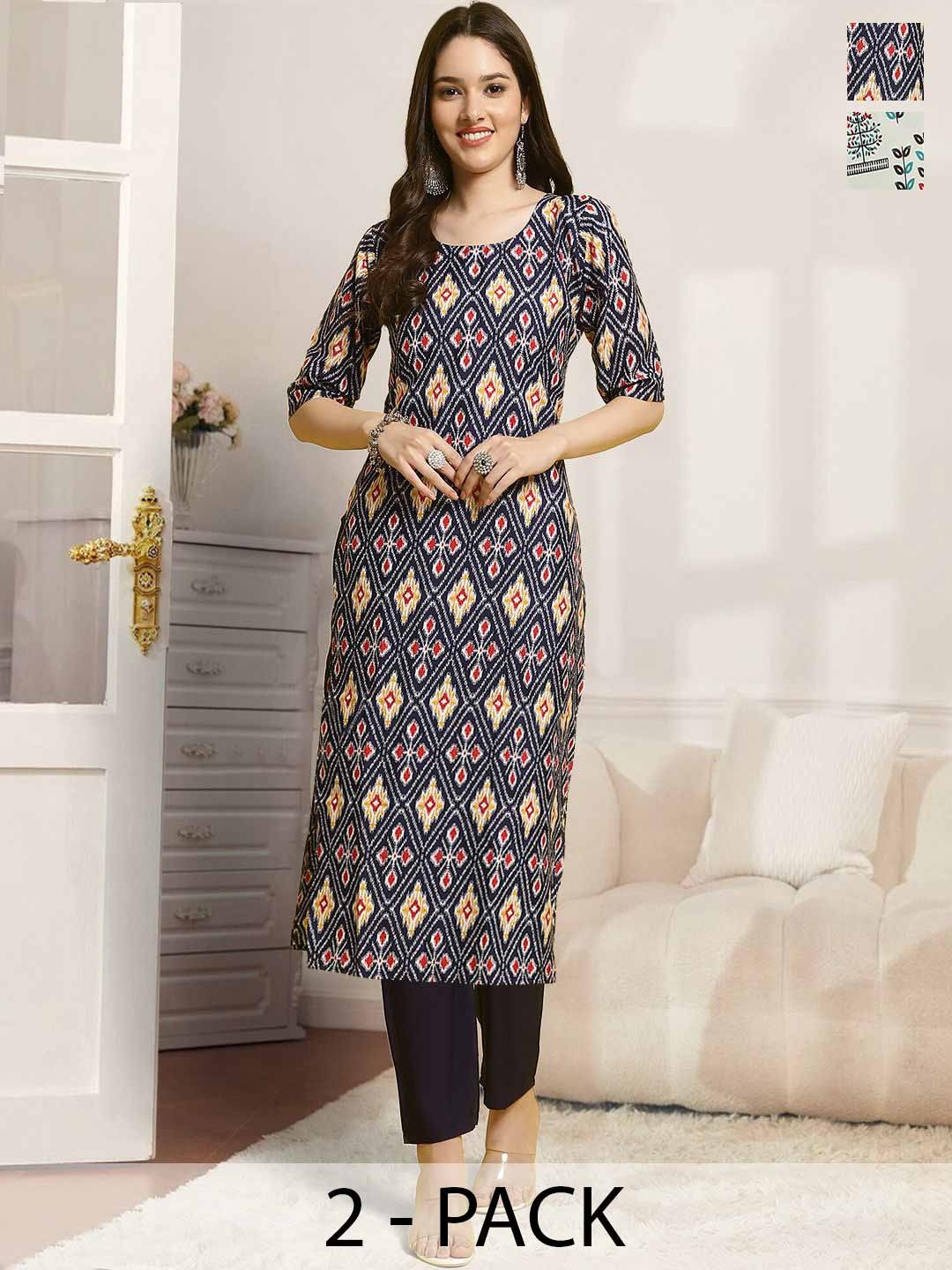 

7Threads Selection Of 2 Ethnic Motifs Printed Straight Kurta with Trousers, White
