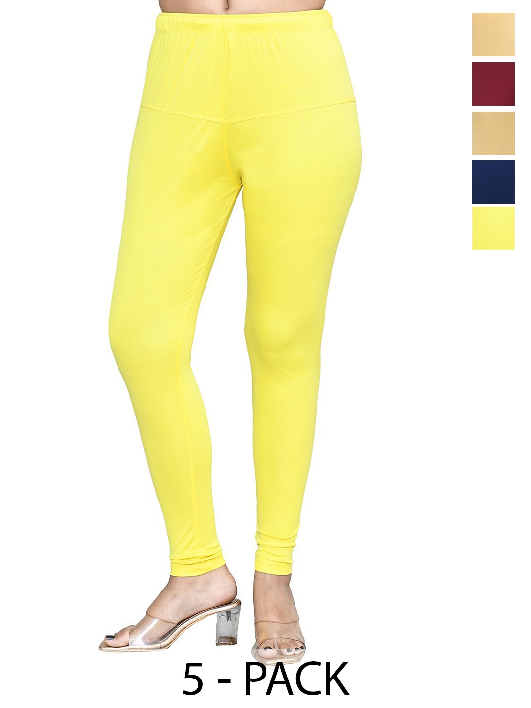 

RAPL Women Pack of 5 Cotton Blend Breathable Churidar Length Leggings, Yellow