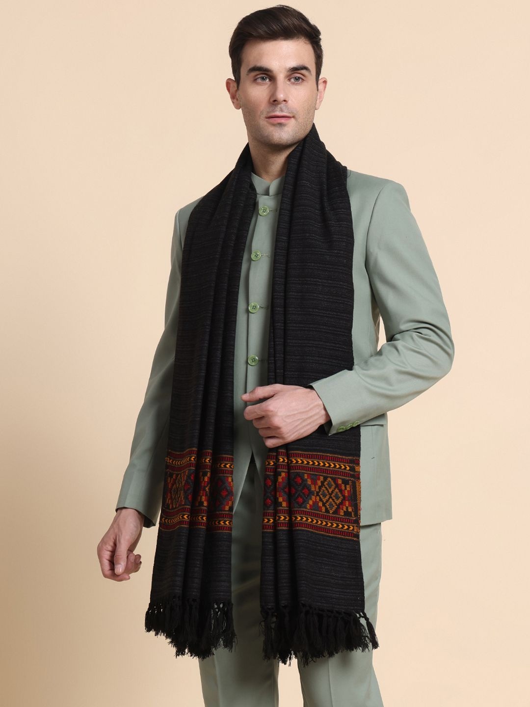 

WEAVERS VILLA Men Geometric Woven Design Shawl, Black