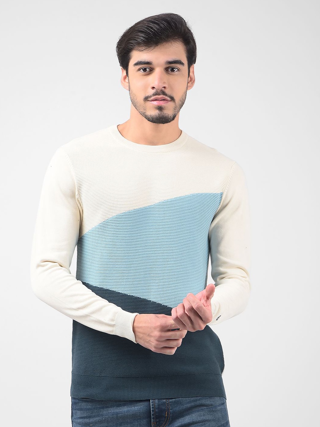 

Numero Uno Men Cotton Colourblocked Pullover, White