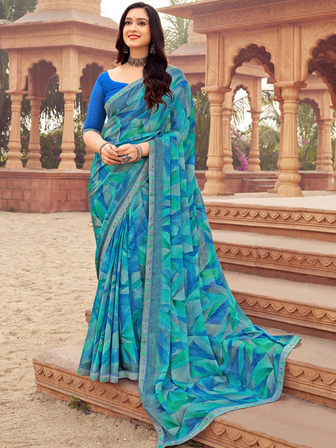 

Panzora Poly Chiffon Saree, Blue