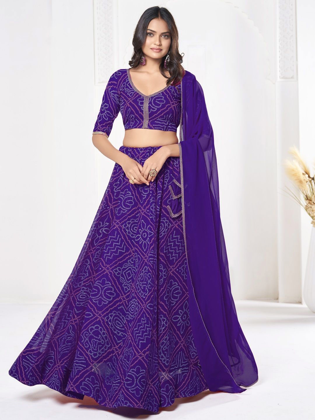 

KALINI Printed Semi-Stitched Lehenga & Unstitched Blouse With Dupatta, Purple