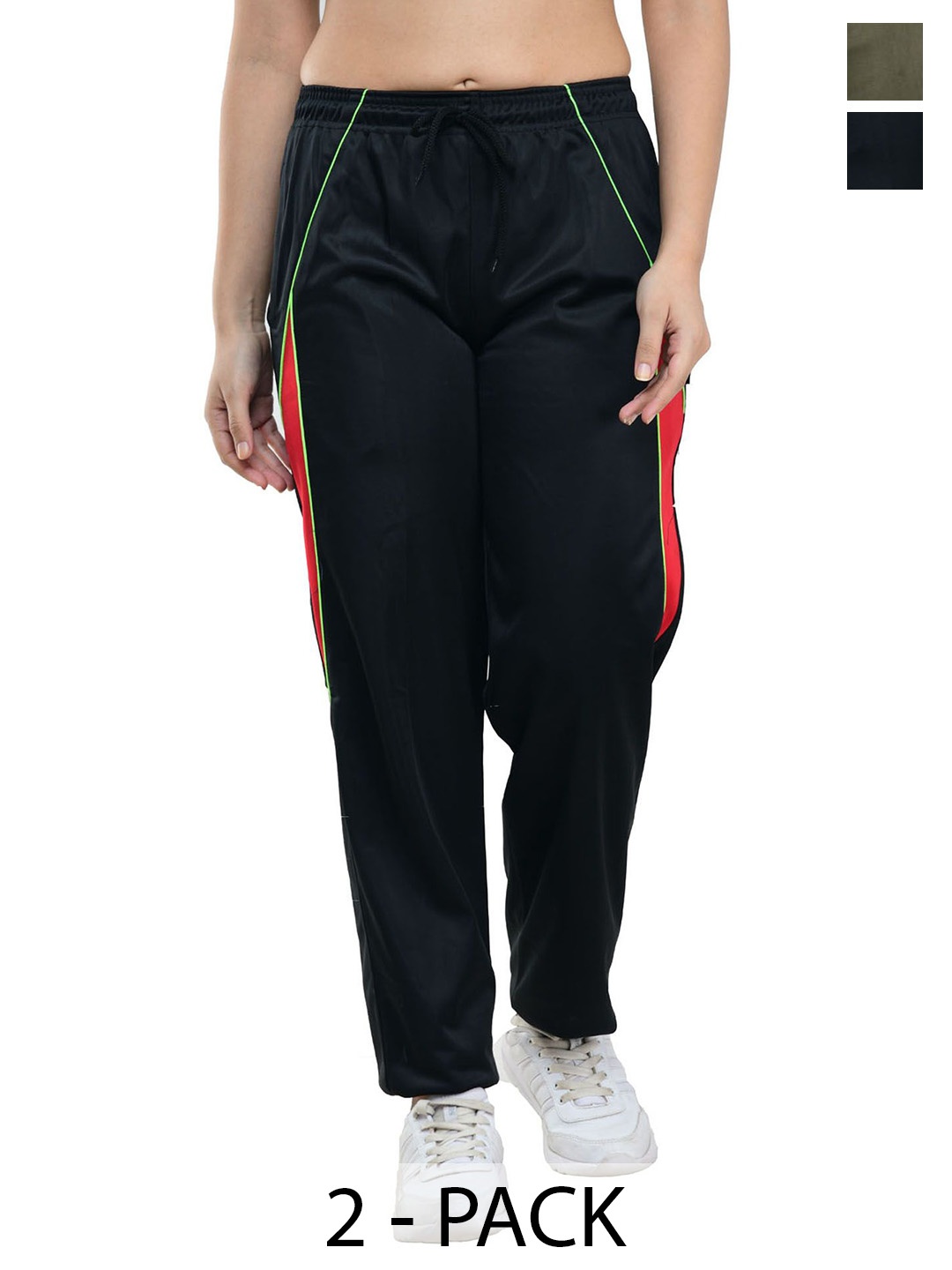 

IndiWeaves Women Pack Of 2 Regular Fit Track Pants, Green
