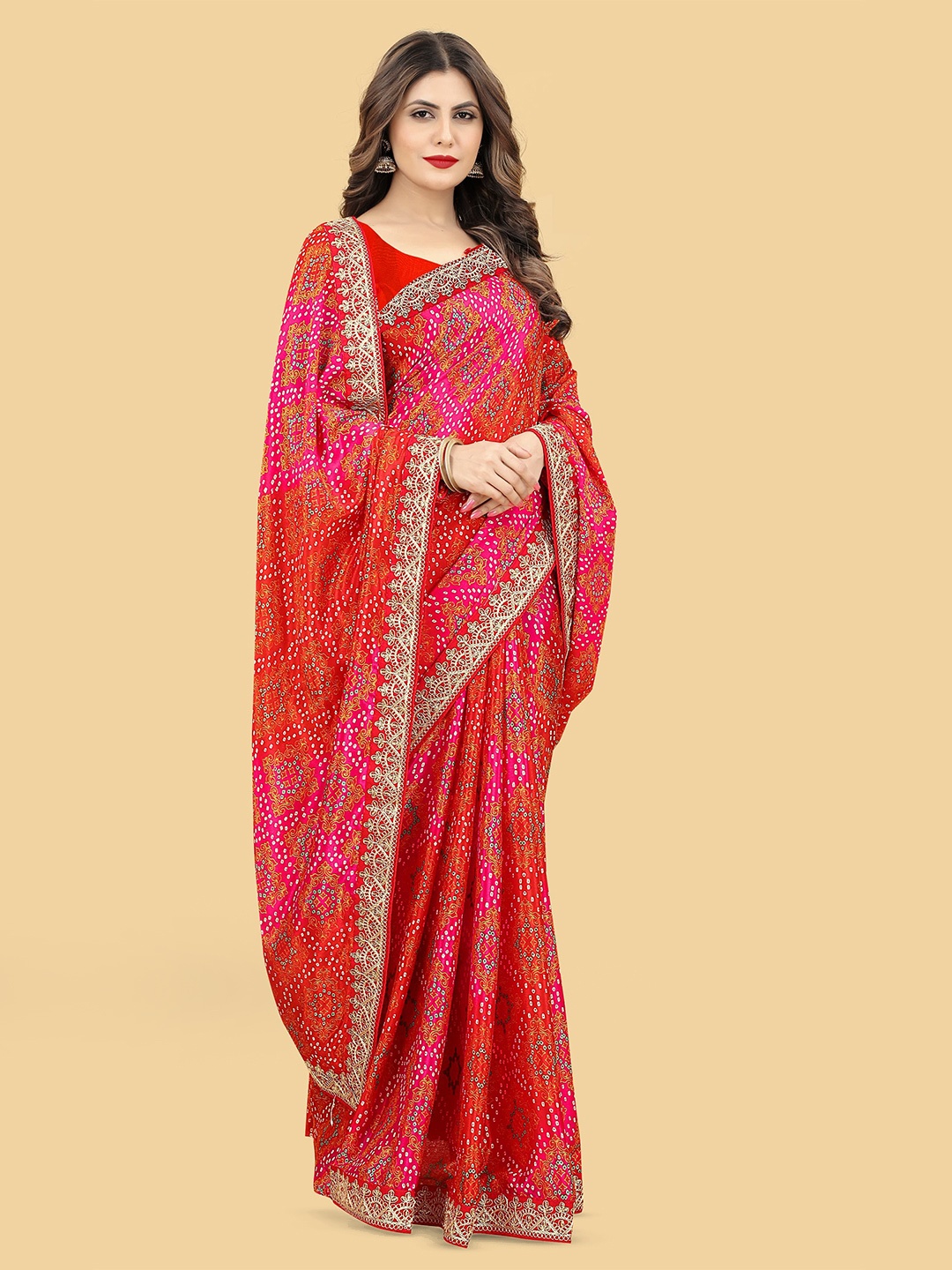 

A.V.M. SILK MILLS Bandhani Sequinned Saree, Pink