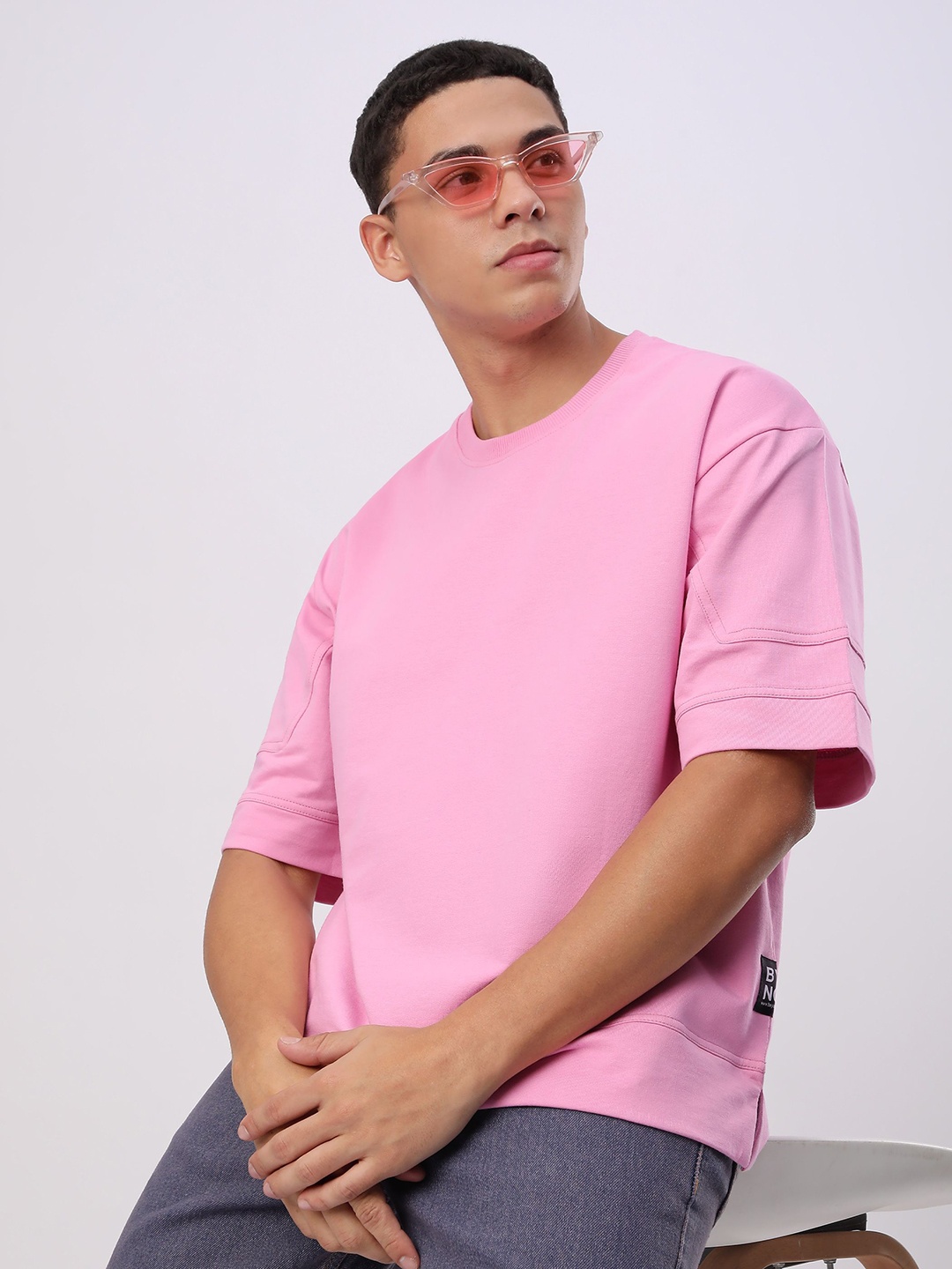 

Beyoung Men Round Neck Oversized Cotton Casual T-shirt, Pink