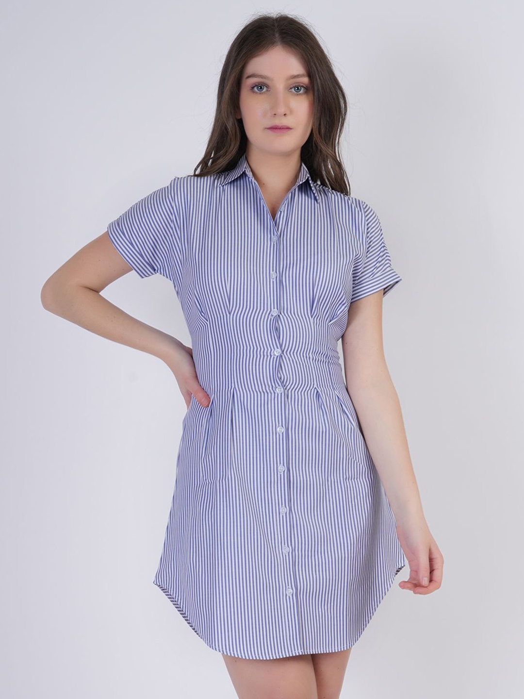 

BERIAMO Cotton Striped Shirt Dress, Blue