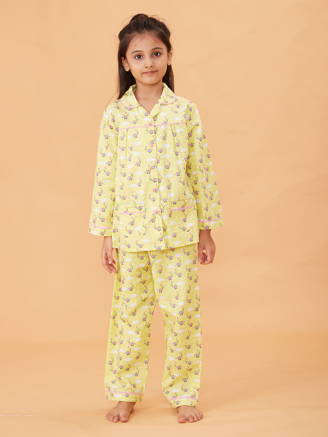 

Sleepy tots Girls Printed Pure Cotton Nightsuit, Yellow