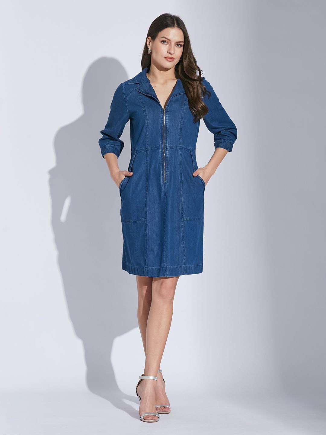 

Latin Quarters Women Cuffed Sleeves Shirt Dress, Blue